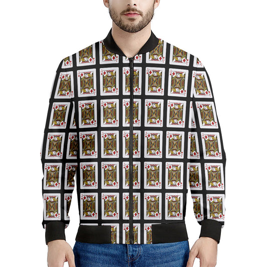 Jack Of Diamonds Playing Card Pattern Print Men's Bomber Jacket