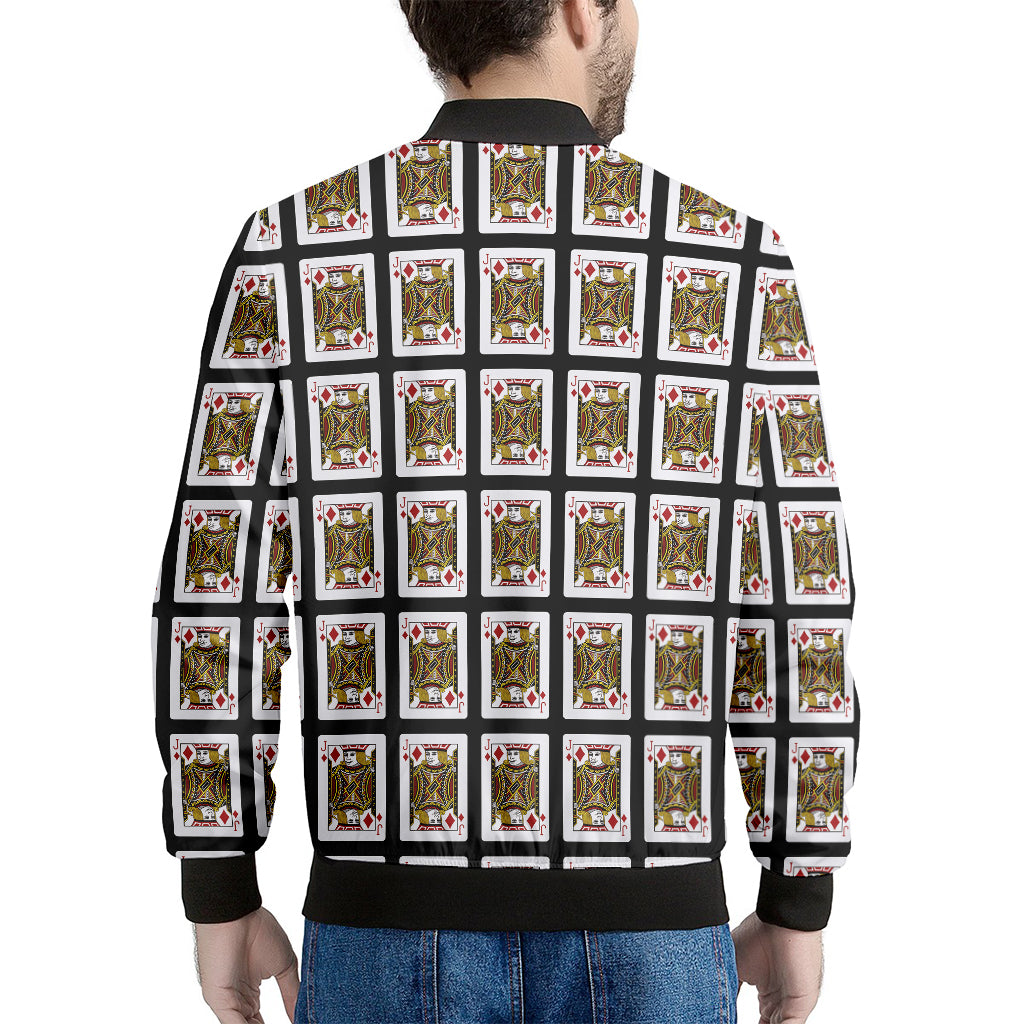 Jack Of Diamonds Playing Card Pattern Print Men's Bomber Jacket