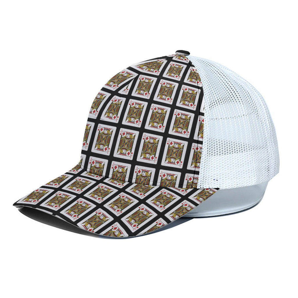 Jack Of Diamonds Playing Card Pattern Print White Mesh Trucker Cap