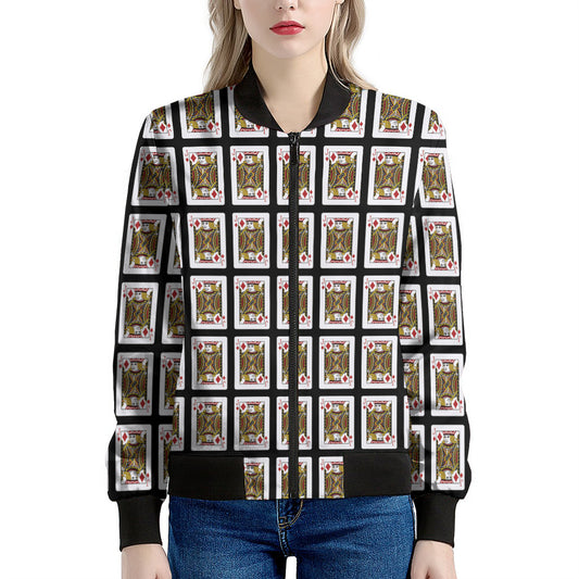Jack Of Diamonds Playing Card Pattern Print Women's Bomber Jacket
