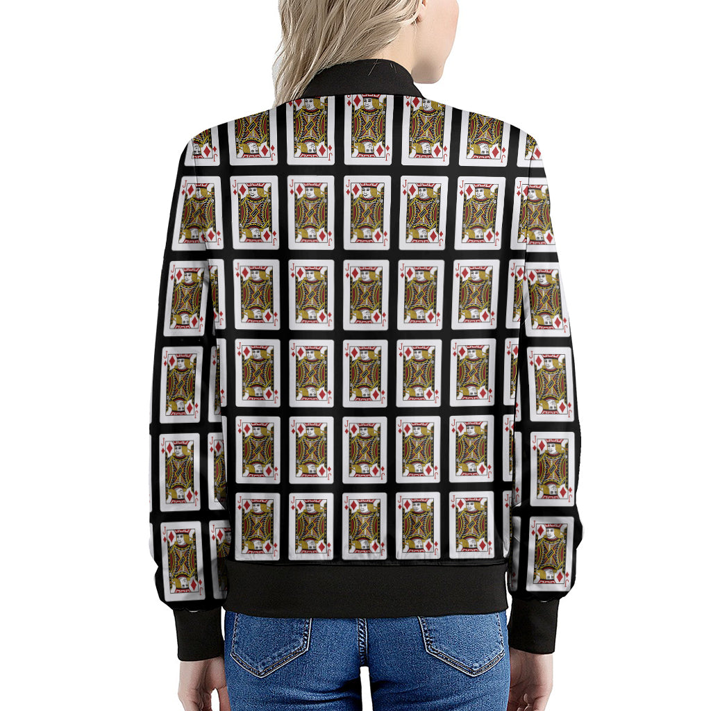 Jack Of Diamonds Playing Card Pattern Print Women's Bomber Jacket