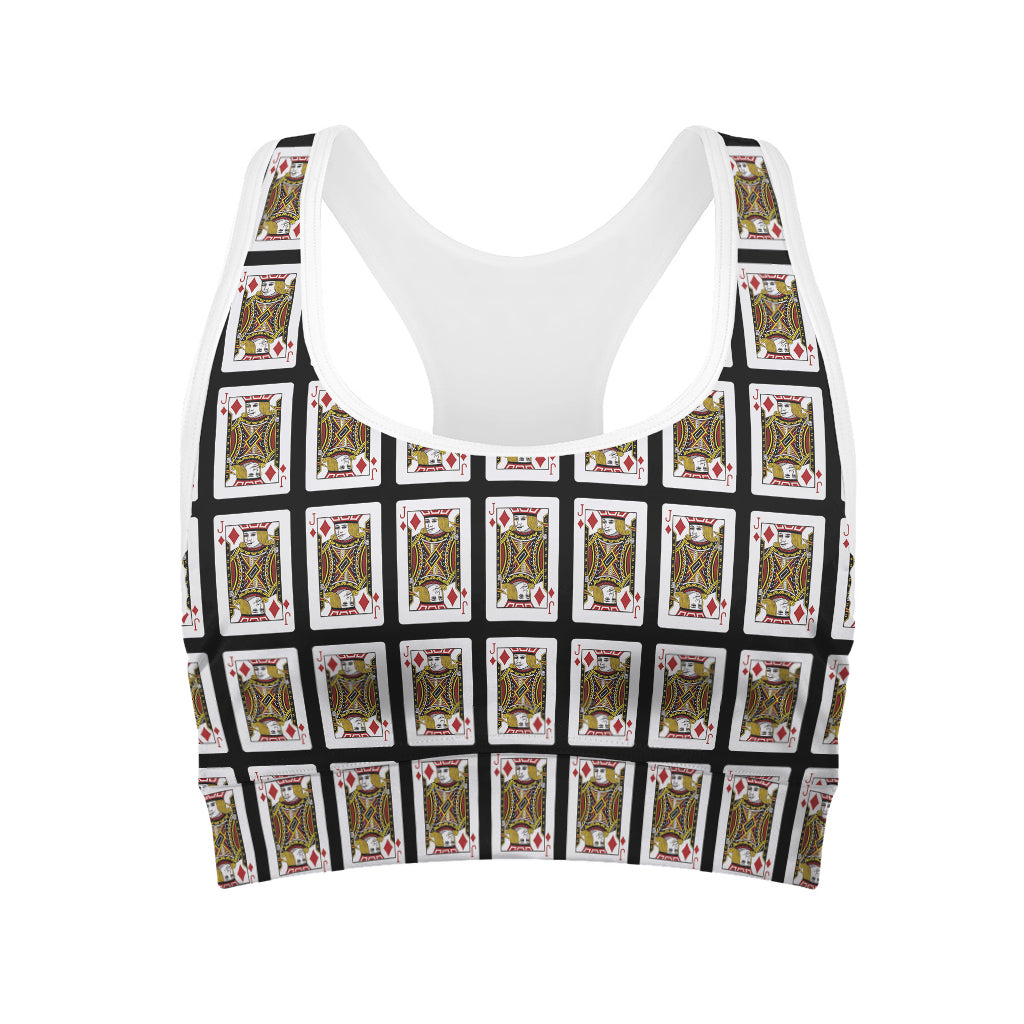Jack Of Diamonds Playing Card Pattern Print Women's Sports Bra
