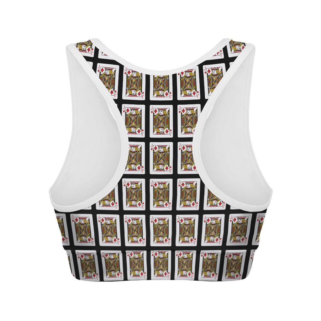 Jack Of Diamonds Playing Card Pattern Print Women's Sports Bra