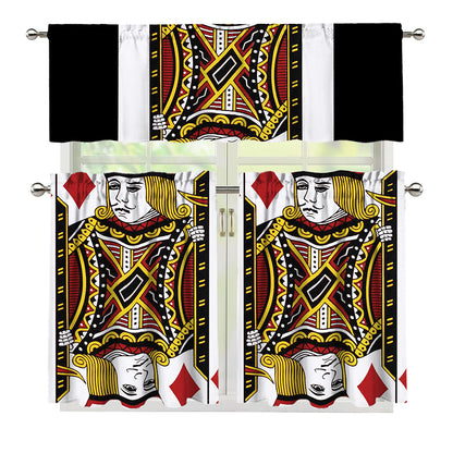 Jack Of Diamonds Playing Card Print 3 Piece Kitchen Curtains