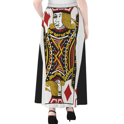 Jack Of Diamonds Playing Card Print Chiffon Maxi Skirt