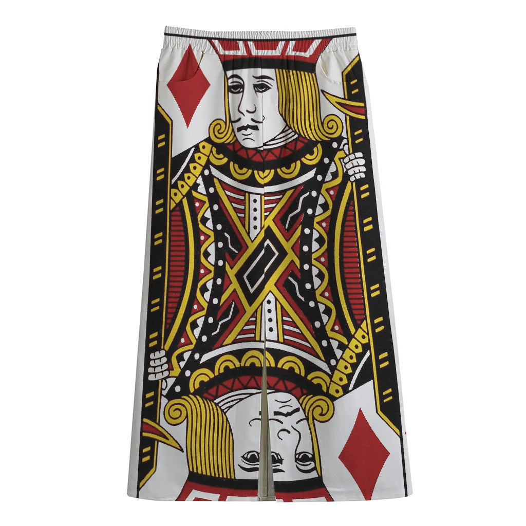 Jack Of Diamonds Playing Card Print Cotton Front Slit Maxi Skirt