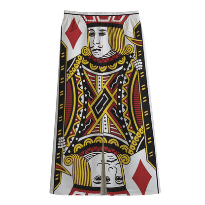 Jack Of Diamonds Playing Card Print Cotton Front Slit Maxi Skirt