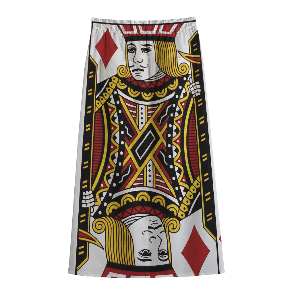 Jack Of Diamonds Playing Card Print Cotton Front Slit Maxi Skirt