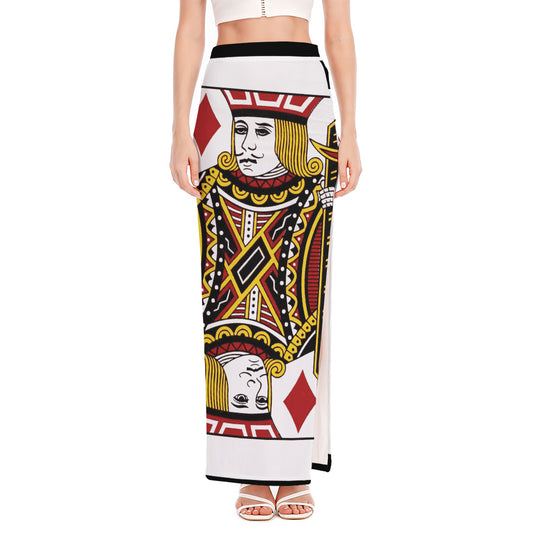 Jack Of Diamonds Playing Card Print High Slit Maxi Skirt
