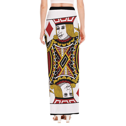 Jack Of Diamonds Playing Card Print High Slit Maxi Skirt