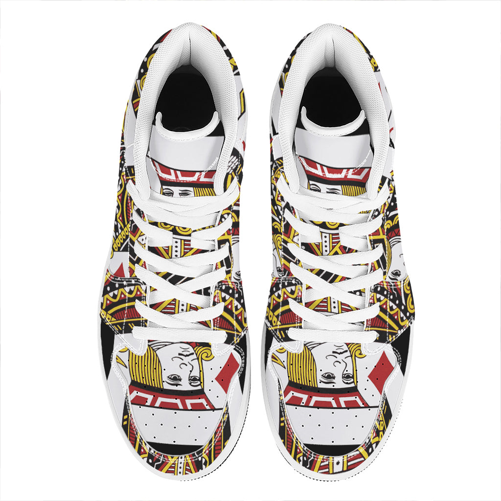 Jack Of Diamonds Playing Card Print High Top Leather Sneakers
