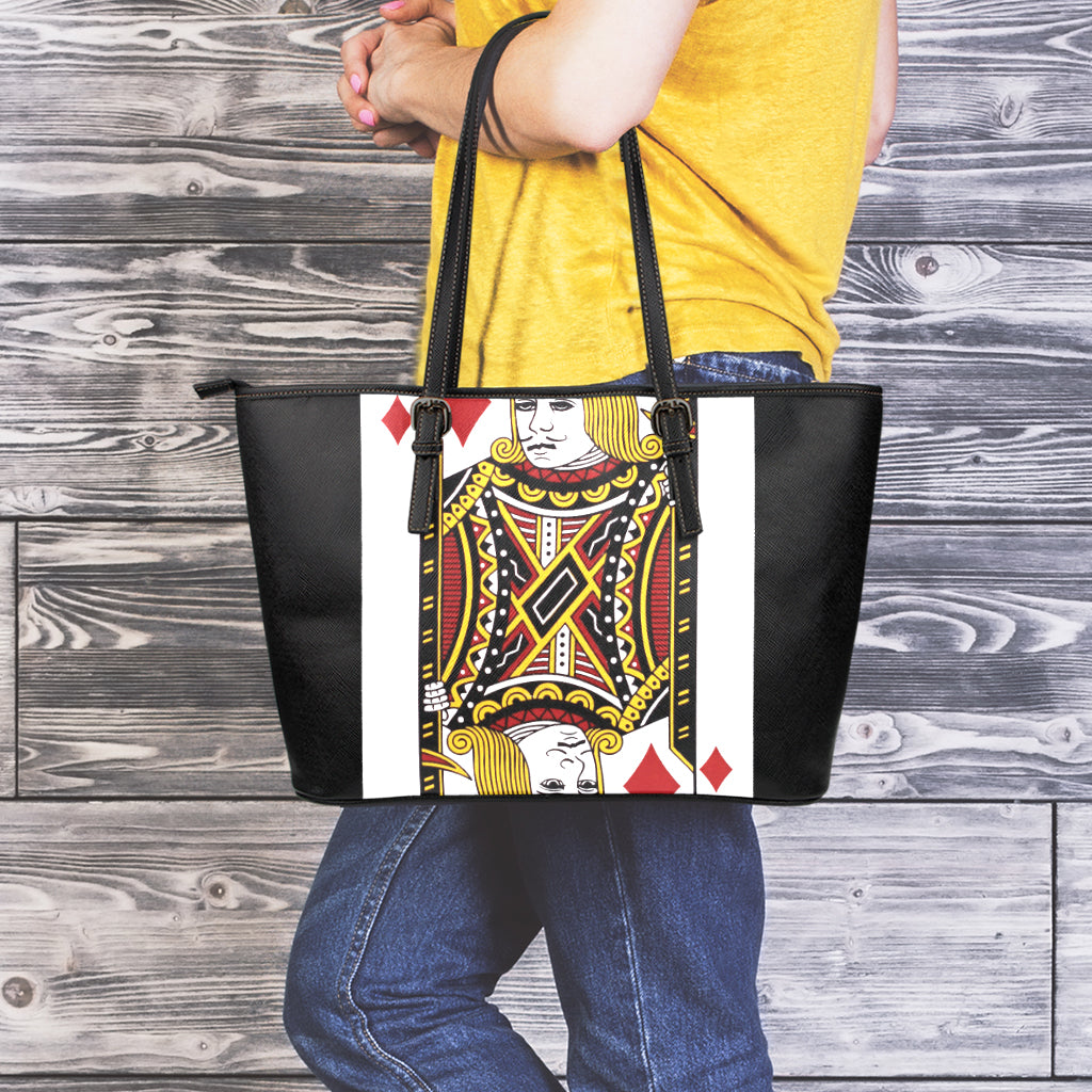 Jack Of Diamonds Playing Card Print Leather Tote Bag