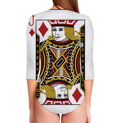 Jack Of Diamonds Playing Card Print Long Sleeve Swimsuit