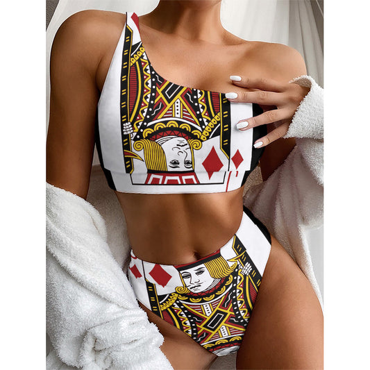Jack Of Diamonds Playing Card Print One Shoulder Bikini Top