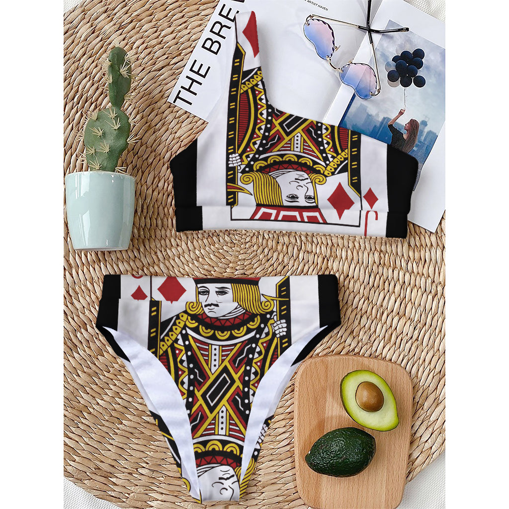 Jack Of Diamonds Playing Card Print One Shoulder Bikini Top