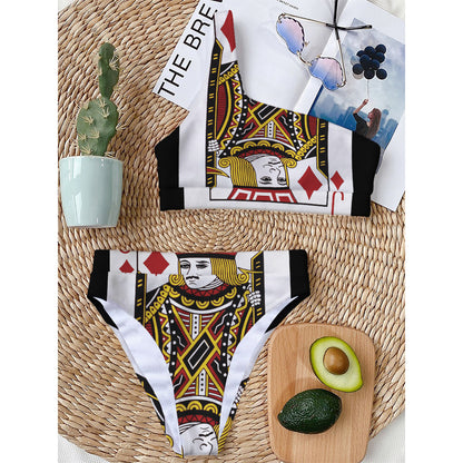 Jack Of Diamonds Playing Card Print One Shoulder Bikini Top