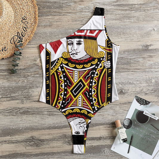 Jack Of Diamonds Playing Card Print One Shoulder Bodysuit