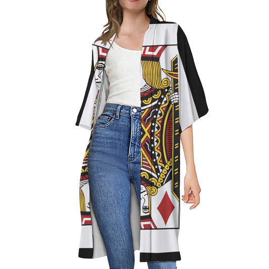 Jack Of Diamonds Playing Card Print Open Front Beach Cover Up