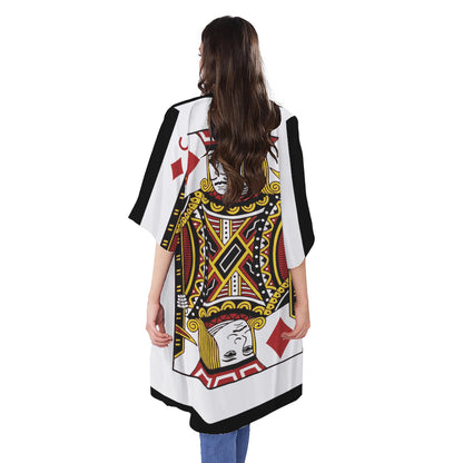 Jack Of Diamonds Playing Card Print Open Front Beach Cover Up
