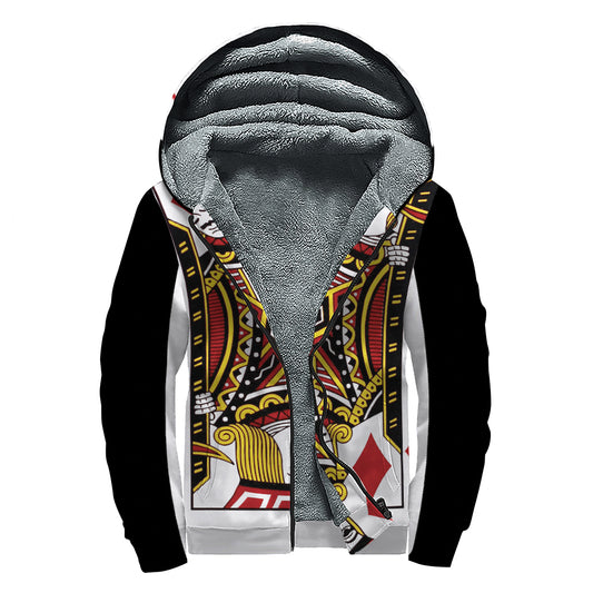 Jack Of Diamonds Playing Card Print Sherpa Lined Zip Up Hoodie