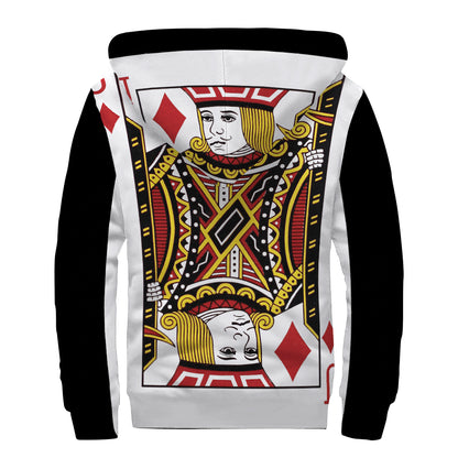 Jack Of Diamonds Playing Card Print Sherpa Lined Zip Up Hoodie