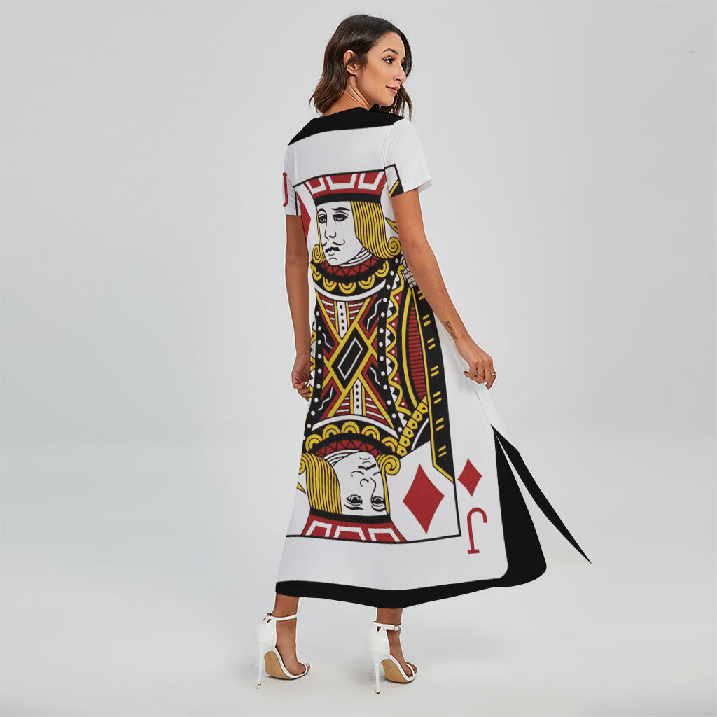 Jack Of Diamonds Playing Card Print Short Sleeve Maxi Dress