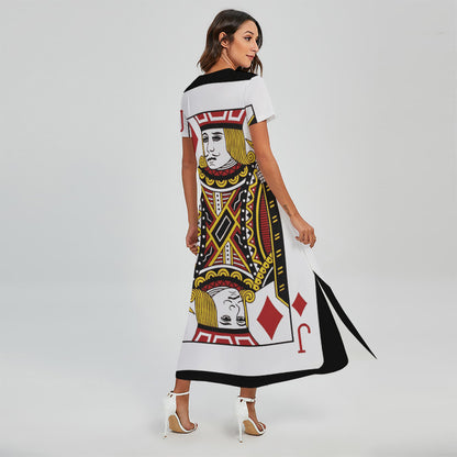 Jack Of Diamonds Playing Card Print Short Sleeve Maxi Dress