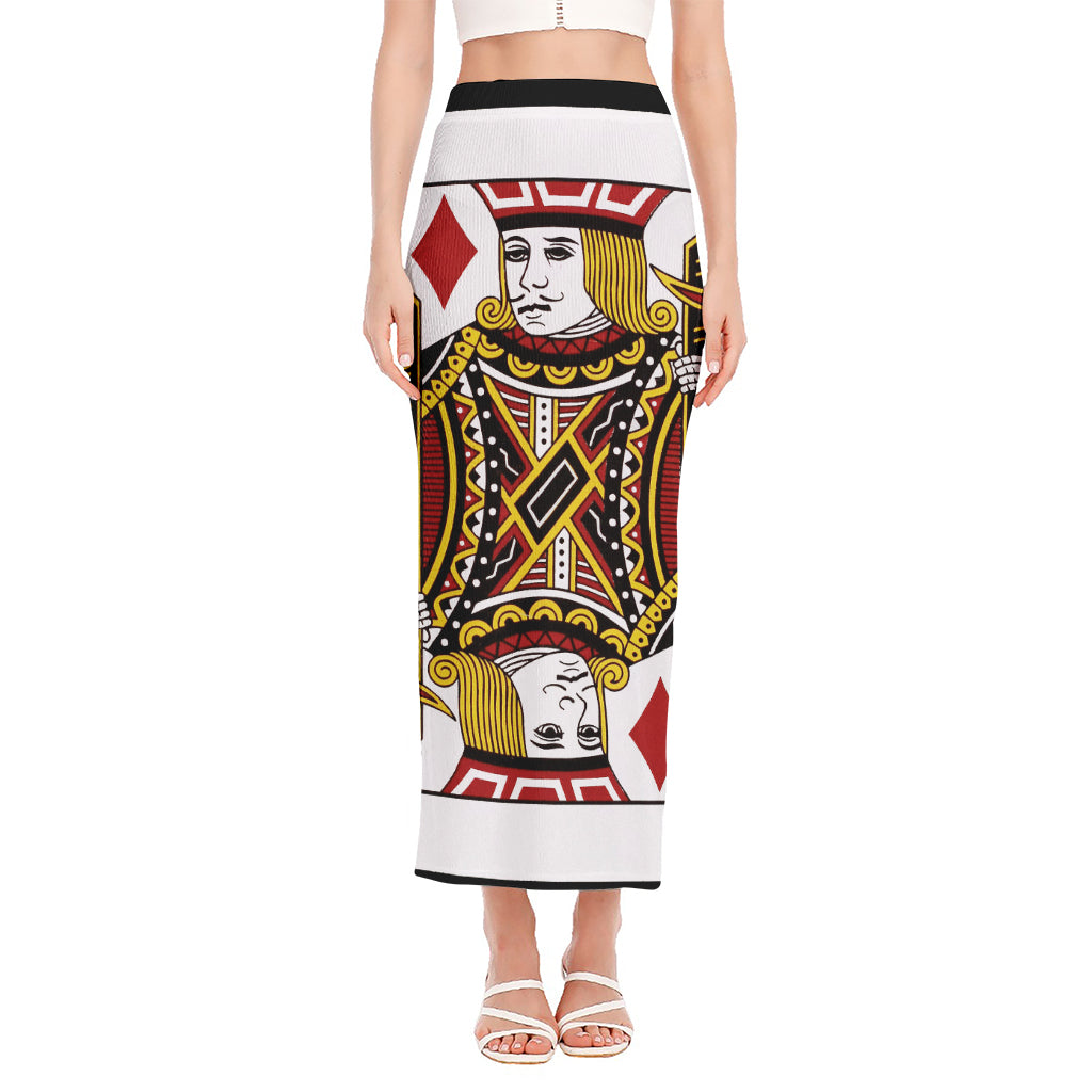 Jack Of Diamonds Playing Card Print Side Slit Maxi Skirt