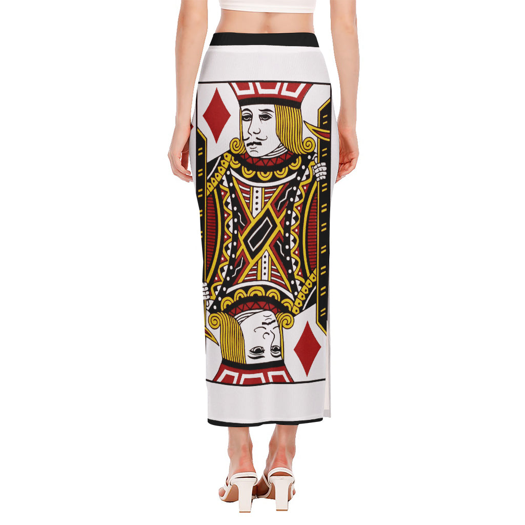 Jack Of Diamonds Playing Card Print Side Slit Maxi Skirt