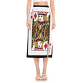 Jack Of Diamonds Playing Card Print Side Slit Midi Skirt