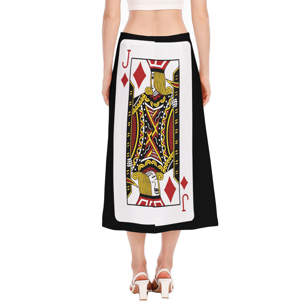 Jack Of Diamonds Playing Card Print Side Slit Midi Skirt