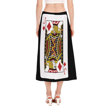 Jack Of Diamonds Playing Card Print Side Slit Midi Skirt