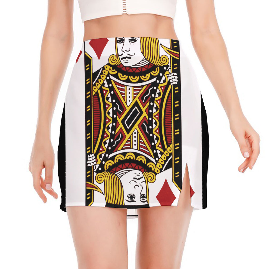 Jack Of Diamonds Playing Card Print Side Slit Mini Skirt