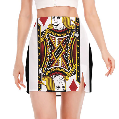 Jack Of Diamonds Playing Card Print Side Slit Mini Skirt