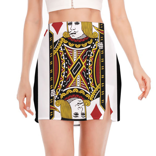 Jack Of Diamonds Playing Card Print Side Slit Mini Skirt