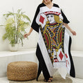 Jack Of Diamonds Playing Card Print Silk V-Neck Kaftan Dress