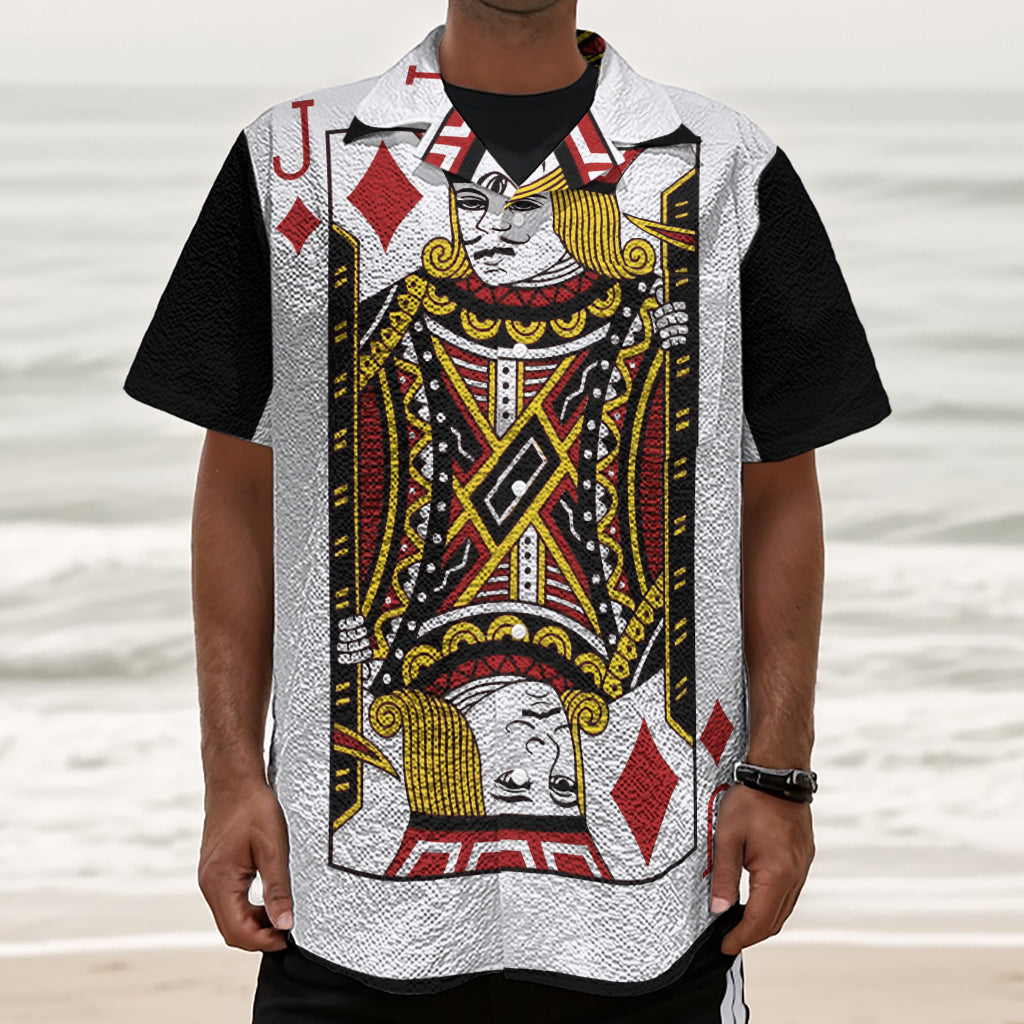 Jack Of Diamonds Playing Card Print Textured Short Sleeve Shirt