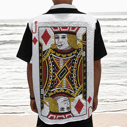 Jack Of Diamonds Playing Card Print Textured Short Sleeve Shirt