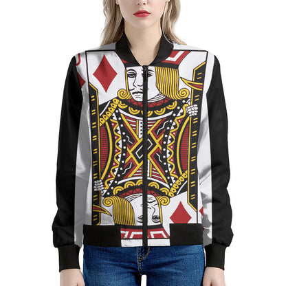 Jack Of Diamonds Playing Card Print Women's Bomber Jacket