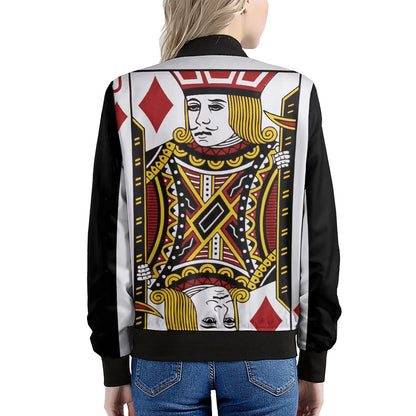Jack Of Diamonds Playing Card Print Women's Bomber Jacket
