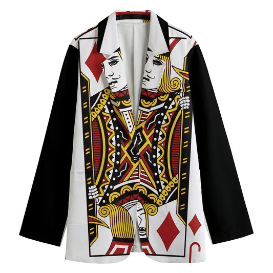 Jack Of Diamonds Playing Card Print Women's Cotton Blazer
