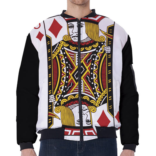 Jack Of Diamonds Playing Card Print Zip Sleeve Bomber Jacket