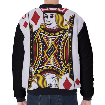 Jack Of Diamonds Playing Card Print Zip Sleeve Bomber Jacket