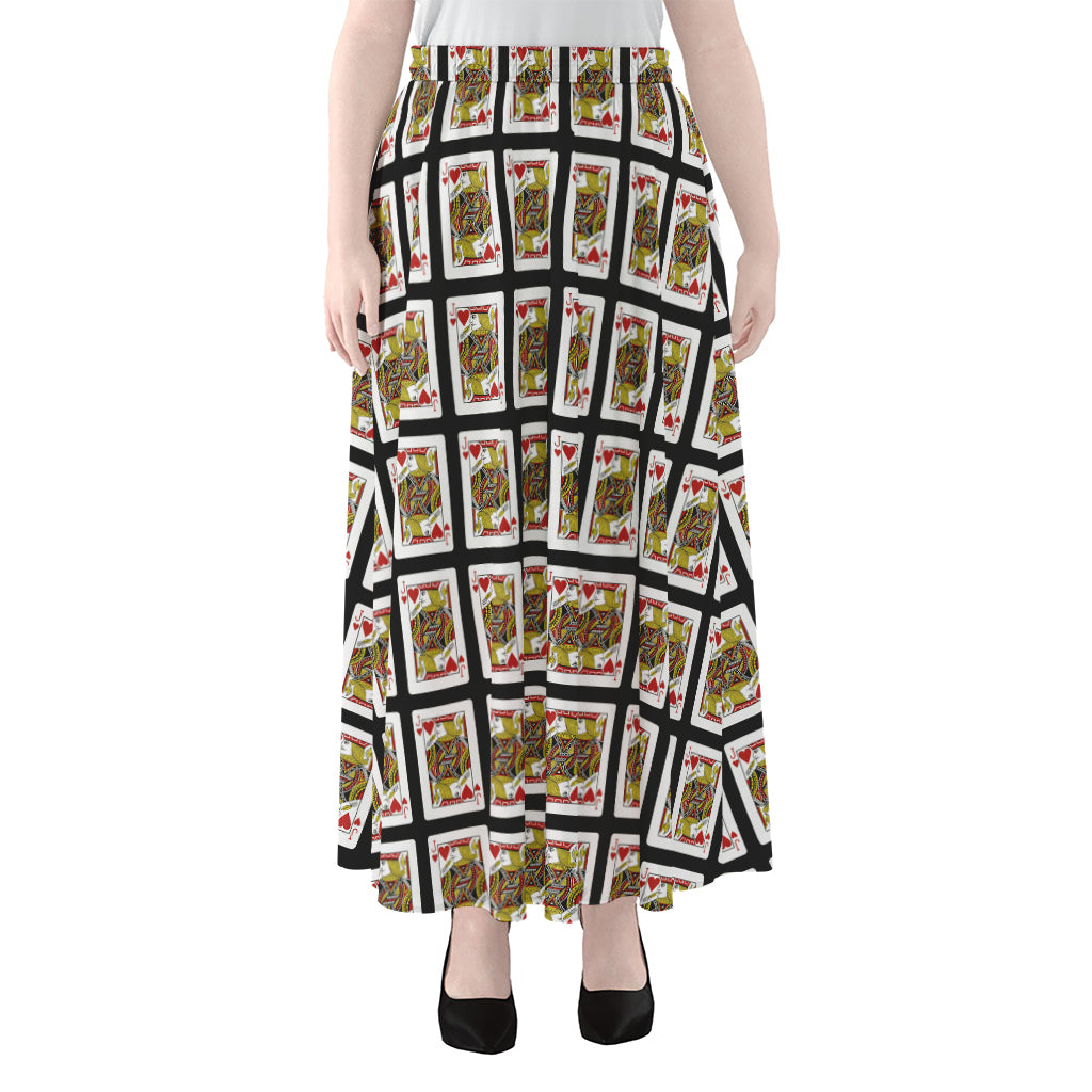 Jack Of Hearts Pattern Print Chiffon Maxi Skirt