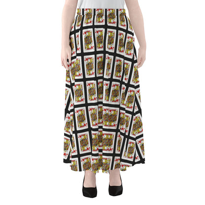 Jack Of Hearts Pattern Print Chiffon Maxi Skirt