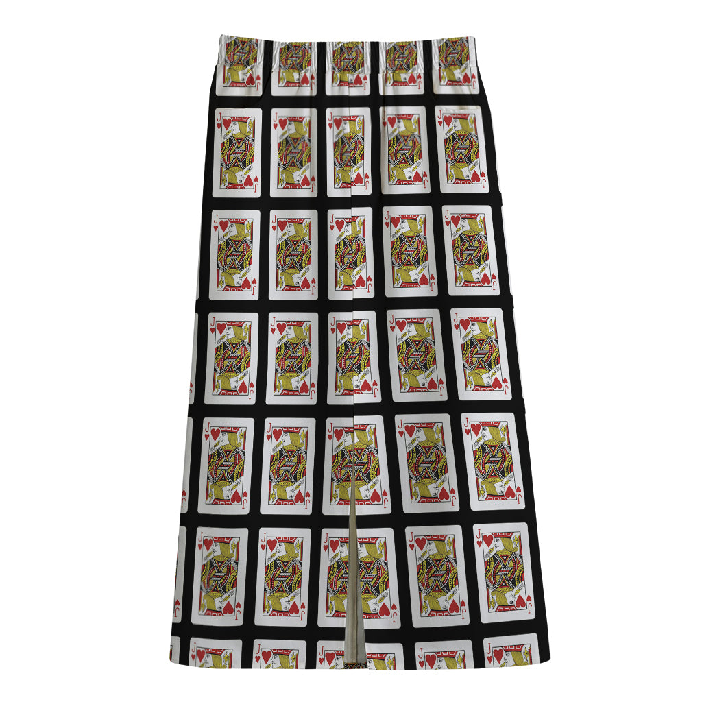 Jack Of Hearts Pattern Print Cotton Front Slit Maxi Skirt