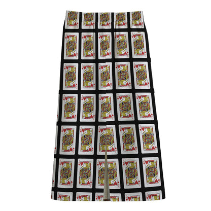 Jack Of Hearts Pattern Print Cotton Front Slit Maxi Skirt