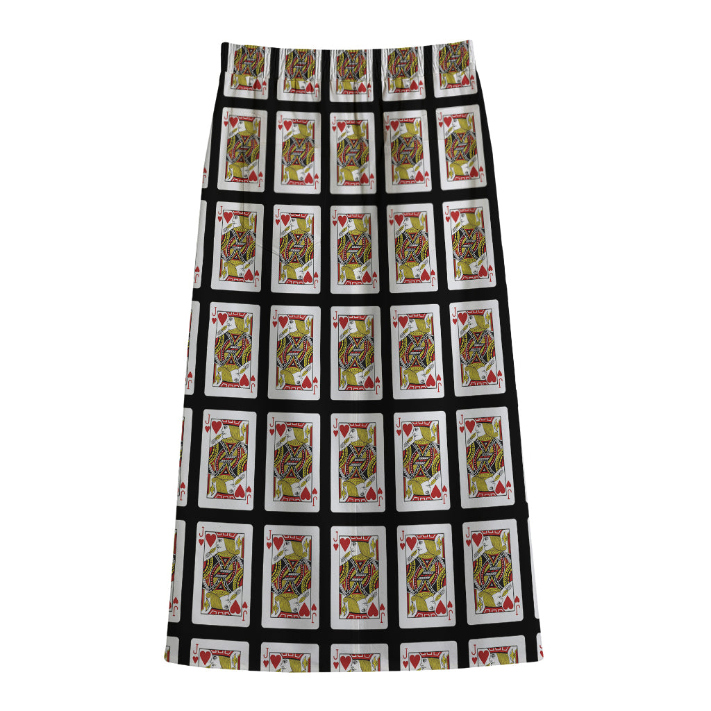 Jack Of Hearts Pattern Print Cotton Front Slit Maxi Skirt
