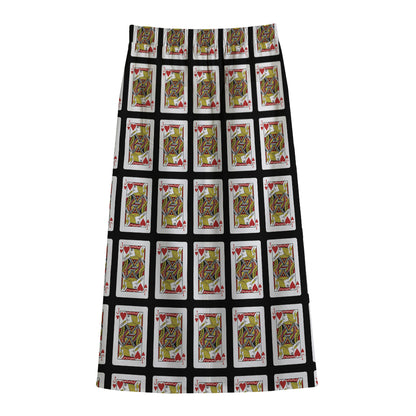 Jack Of Hearts Pattern Print Cotton Front Slit Maxi Skirt