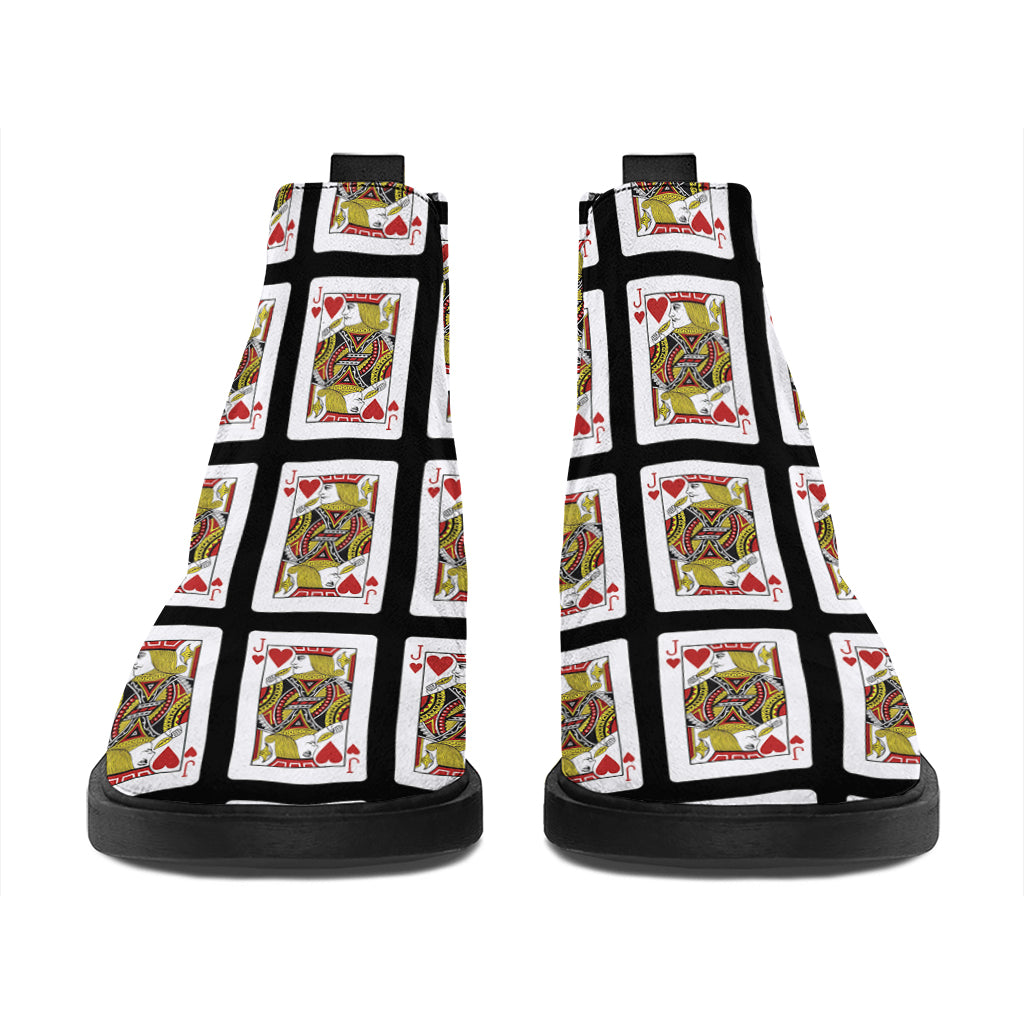 Jack Of Hearts Pattern Print Flat Ankle Boots